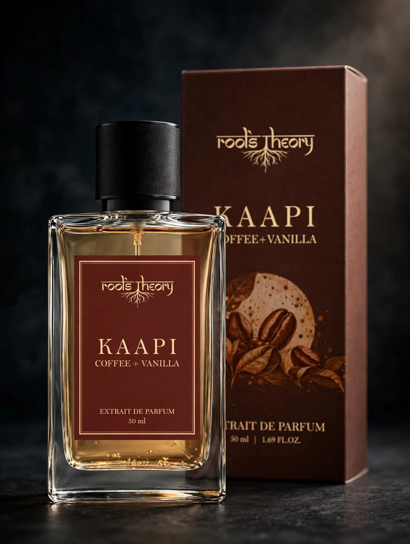 Kaapi perfume bottle with maroon label