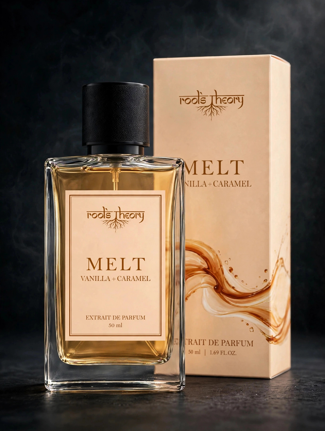 Melt perfume bottle with peach label